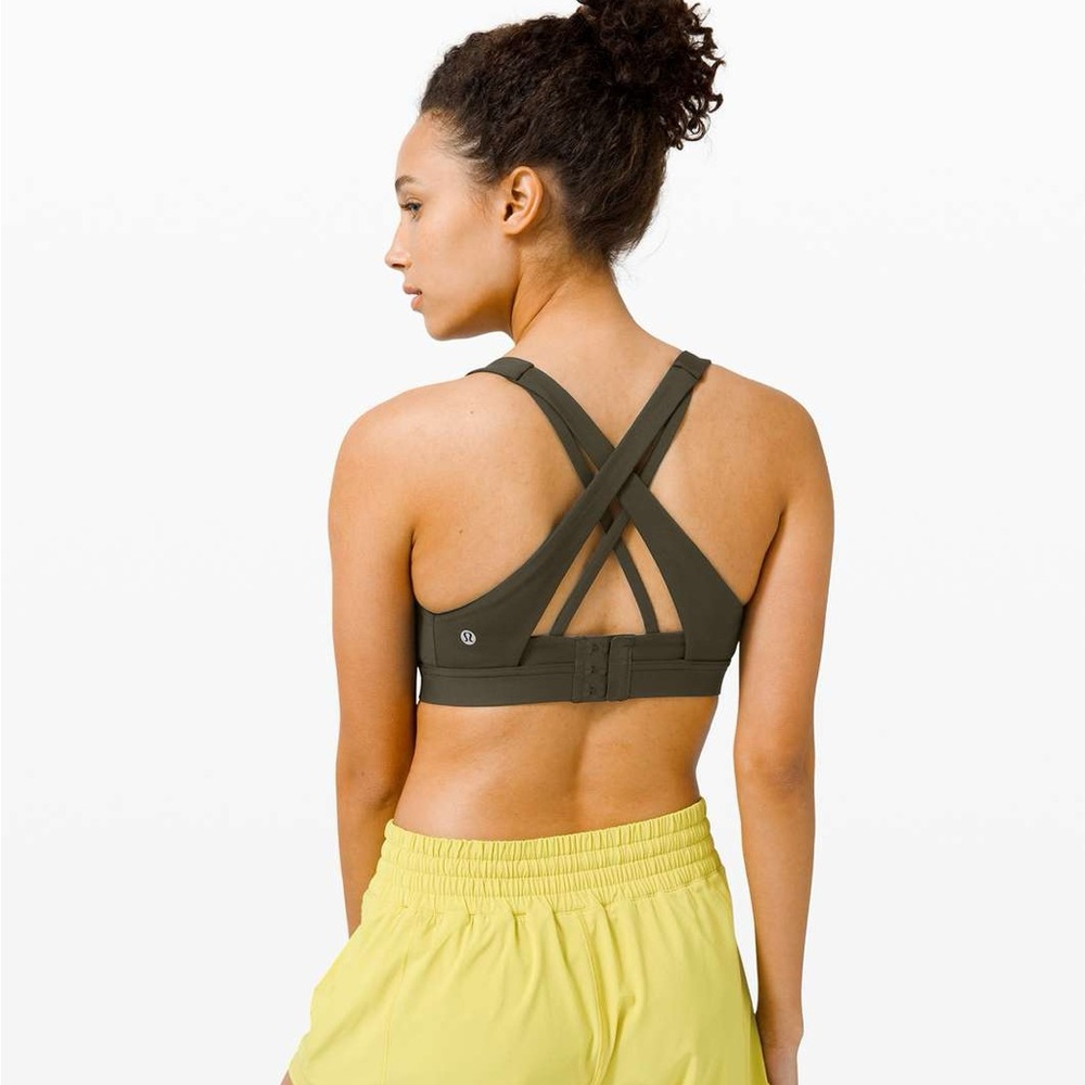 LULULEMON Stash It All Sports Activewear Workout Gym Bra Dark Olive Green Size 2